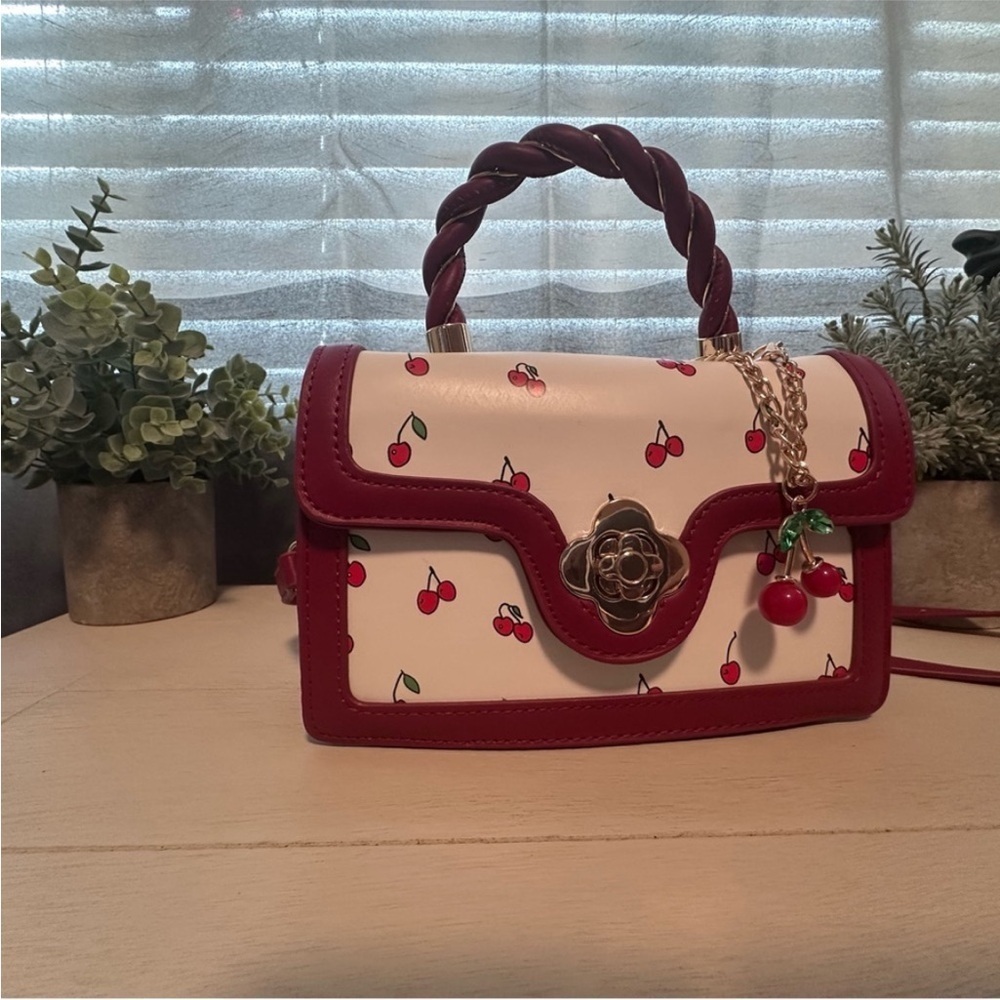 Cherry Print White and Red Women's Bag - Picture 2 of 10